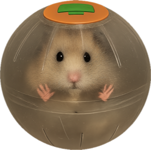 One-Way Ray, a hamster curled into a ball