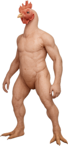 No-Shirt Eddie, a plucked chicken-man